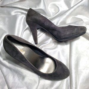 ME TOO dark gray suede platform high heel pumps LOCKET  SZ 8M